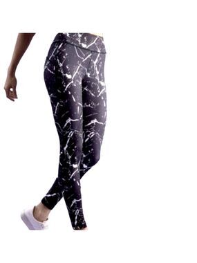 ARITZIA TNA Cotton Blend Yoga Waist Black & Cream Abstract Leggings Size Small